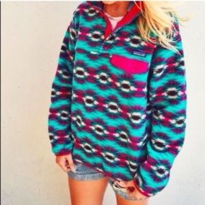 Patagonia synchilla pullover turquoise pink Aztec Size XL VGUC
